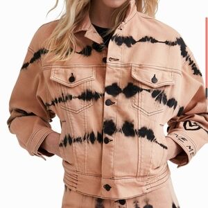 Desigual Tie-dye denim jacket Black/ Tan Sz Small
